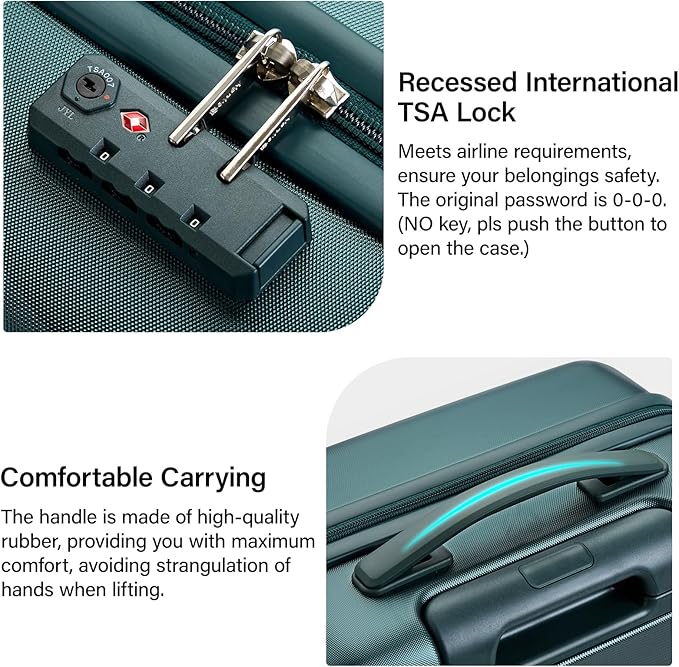 Hanke 24 Inch Checked Luggage with Spinner Wheels Hard Shell Suitcases Lightweight Travel TSA Luggage for Women Men Medium Suitcase(Blackish Green)