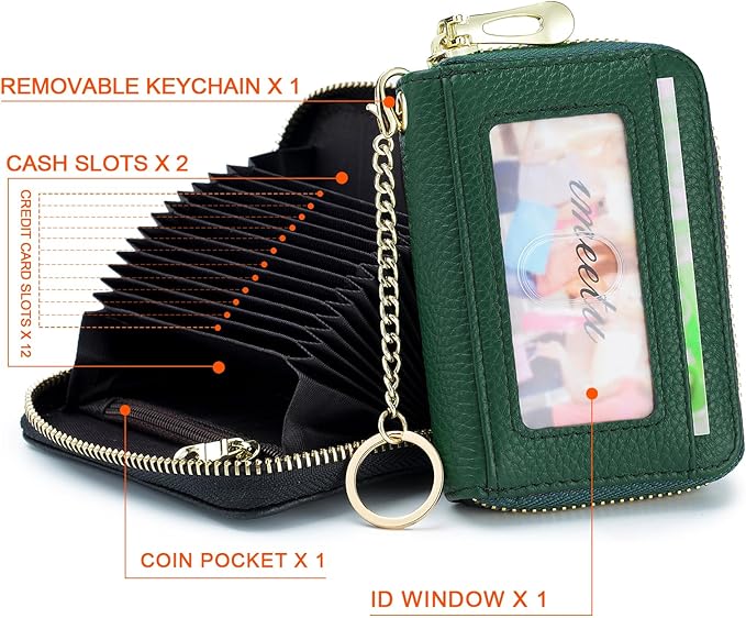imeetu RFID Credit Card Holder, Small Leather Zipper Card Case Wallet for Women