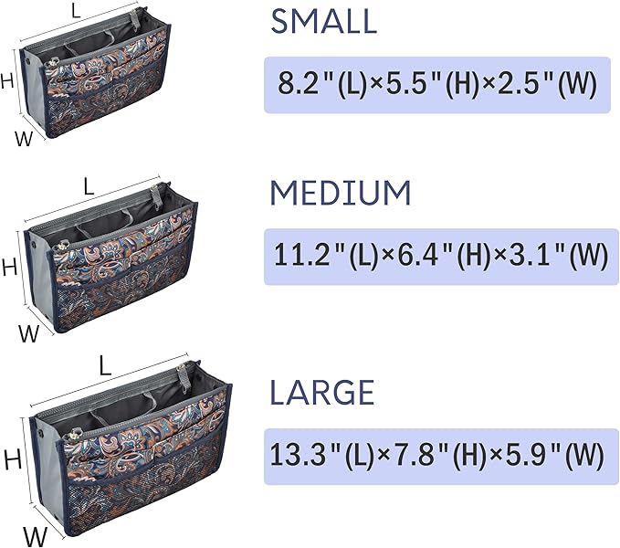 Vercord Purse Organizer Insert for Handbags Bag Organizers Inside Tote Pocketbook Women Nurse Nylon 13 Pockets Splash Wave Small