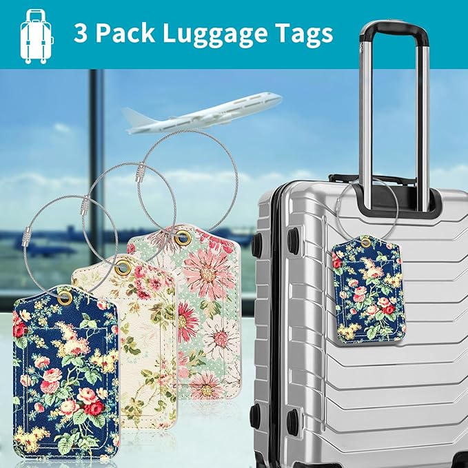 Fishent Luggage Tag, 3 Pack Travel Cruise Luggage Tags for Suitcases, Cute Suitcase Tags Identifiers Bag Tags with Privacy Flap, Baggage Name Tag for Women Men Luggage Backpack Handbag School Bag