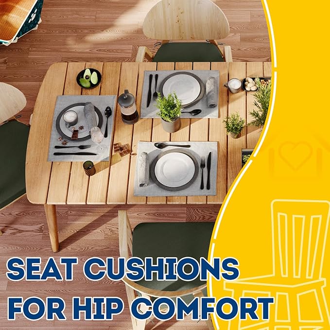 AAAAAcessories D-Shaped Chair Cushions, 2" Thick Dining Chair Pads with Ties and Removable, Machine-Washable Cover, 17" x 16", Set of 6, Dark Olive Green