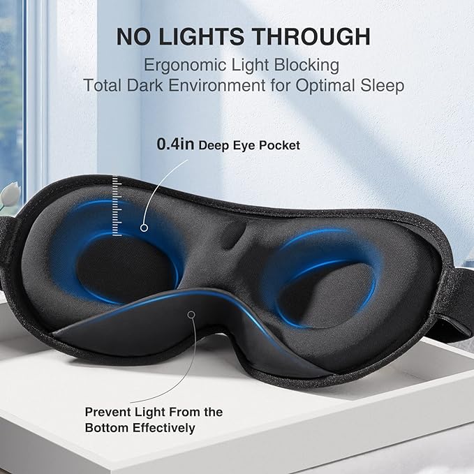 YFONG Weighted Sleep Mask, Women Men 3D Eye Mask Blocking Lights Sleeping Mask (4.2oz/120g), Pressure Relief Night Sleep Eye Mask with Adjustable Strap, Eye Cover Blindfold for Travel Nap Yoga, Blue