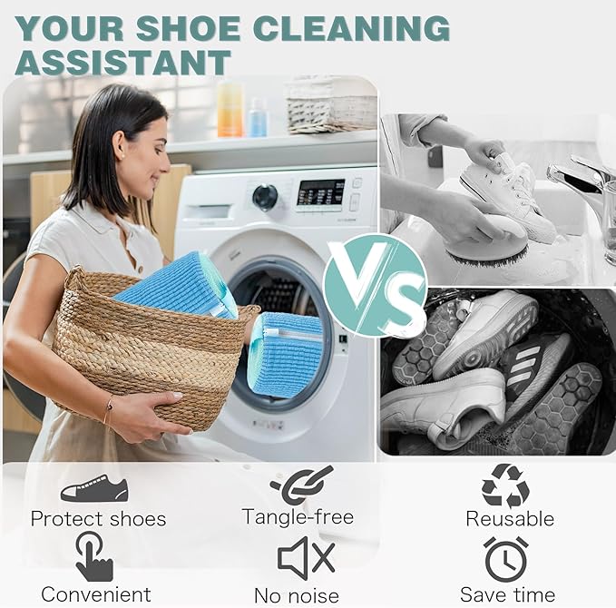 Shoe Washing Machine Bag,Laundry Shoe Bag for Washer and Dryer,Reusable Shoe Cleaning Bag for Sneakers,Tennis Shoes,With Self-locking Zipper, Microfiber Inside,Include Shoe Bag (Pro Blue - 1 Pack)
