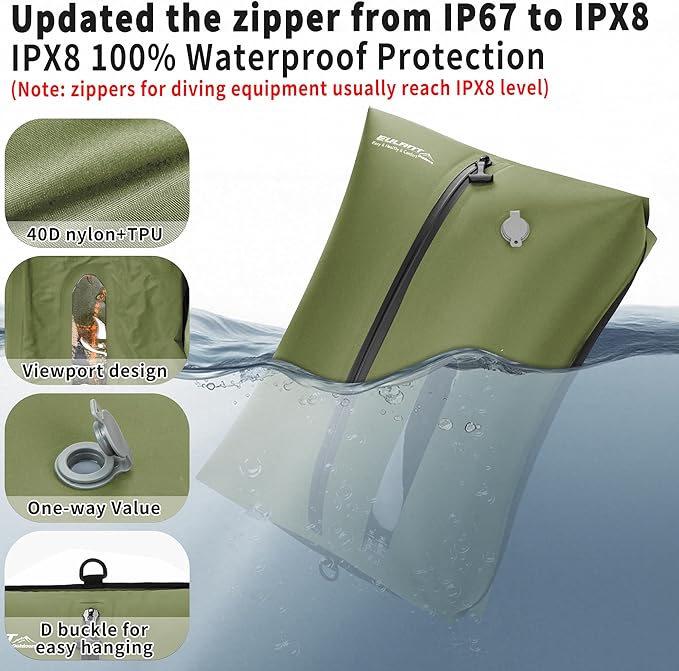 Reusable Vacuum Bags for Travel With Pump,Professional Waterproof IPX8 Vacuum Compression Bag for Suitcases Backpack,Space Saver Bags Packing Organizers for Clothing Packing（2 Pack,Green)