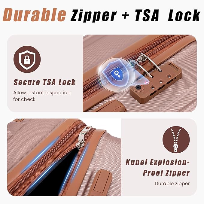 KUNEL Expandable 5 Piece Luggage Sets with Detachable Spinner Wheels and TSA Lock, Unisex Hardside ABS Suitcase Set, Hardshell Lightweight Waterproof Travel Hard Case Suitcases with Wheels, RoseGold