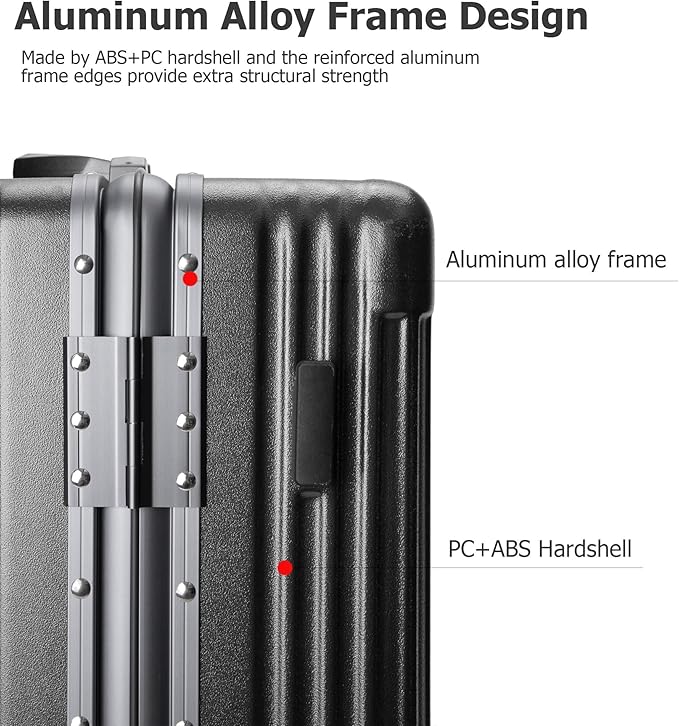 feilario Aluminium Frame PC Hard Shell Spinner Wheels Luggage,22.5"X15"X9.5" Airline Approved Built-In TSA lock Carry on Suitcase, with Cup Holder, USB Port, Phone Holder