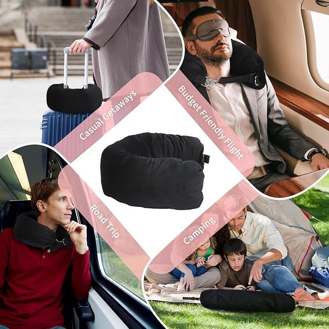 Stuffable Travel Pillow, Stuffable Neck Pillow for Travel, Neck Pillow Stuffed with Clothes Storage - No Extra Baggage Fees, Fits 5+ Days of Travel Essentials, No Filler (Black)