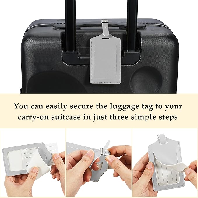Travelambo Luggage Tags for Suitcases PU Leather Travel Tags Bag Tags Privacy Protection Travel Essentials