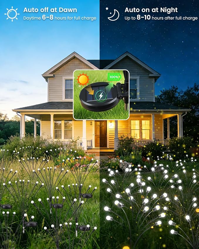 OZS 10 Pack Total 80 LED Solar Firefly Lights Fairy Outdoor - Solar Garden Lights Outdoor, Sway by Wind, Waterproof for Garden Patio Pathway Fairy Decoration (Cool White)