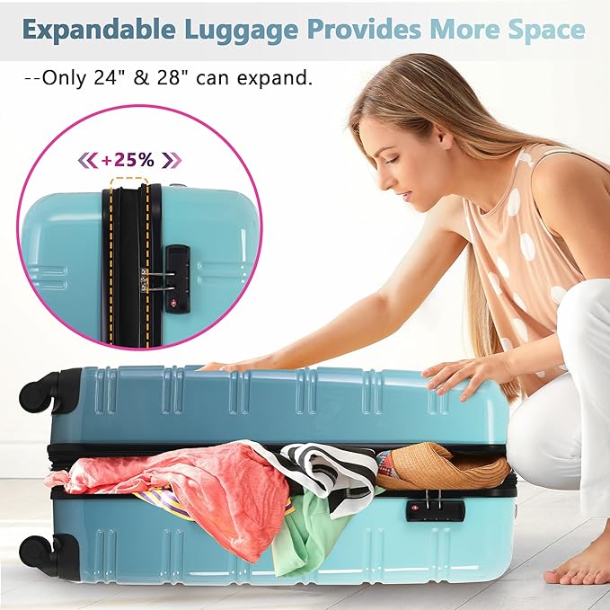 Merax Luggage Sets 3 Piece, Hardside Expandable Suitcase Set with Spinner Wheels, Lightweight Multicolor 20+24+28 IN Suitcase with Carry on Luggage, Gradient Blue