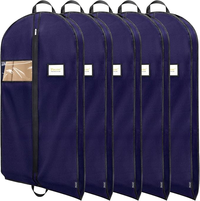 BALEINE 5PK Heavy Duty Garment Bag with Shoe Storage Travel Bag for Dresses, Suit, Coats Travel Essential (43", Blue)