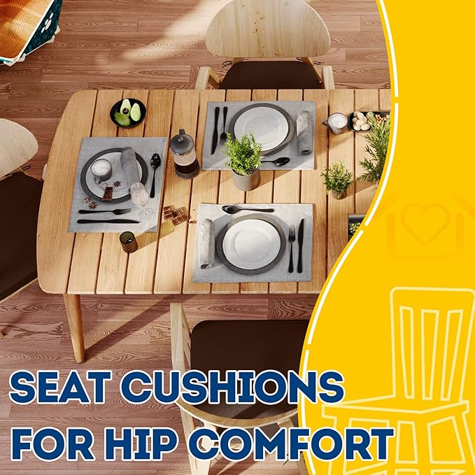 AAAAAcessories D-Shaped Chair Cushions, 2" Thick Dining Chair Pads with Ties and Removable, Machine-Washable Cover, 17" x 16", Set of 6, Brown