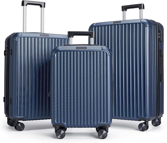LIGHT FLIGHT Luggage Sets, Durable Hard Shell 3 Piece Set Suitcase with Spinner Wheels, Hardside Lightweight Luggage set with TSA Lock, Large Travel Luggage Set (20" 24" 28"), Dark Blue
