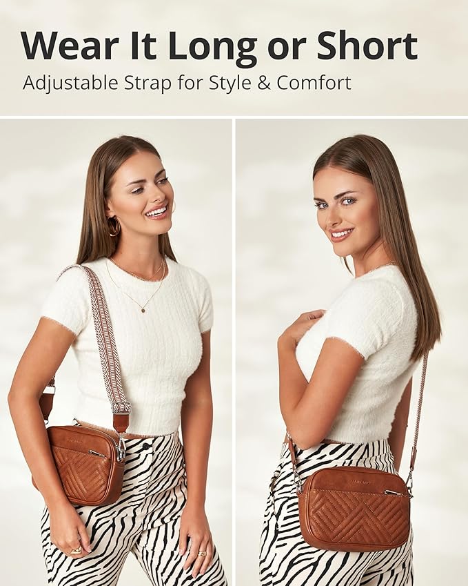 Vantamo Premium Quilted Crossbody Bags for Women with Anti-Pickpocket Clip, Vegan Leather Handbags, Travel Purses for Women