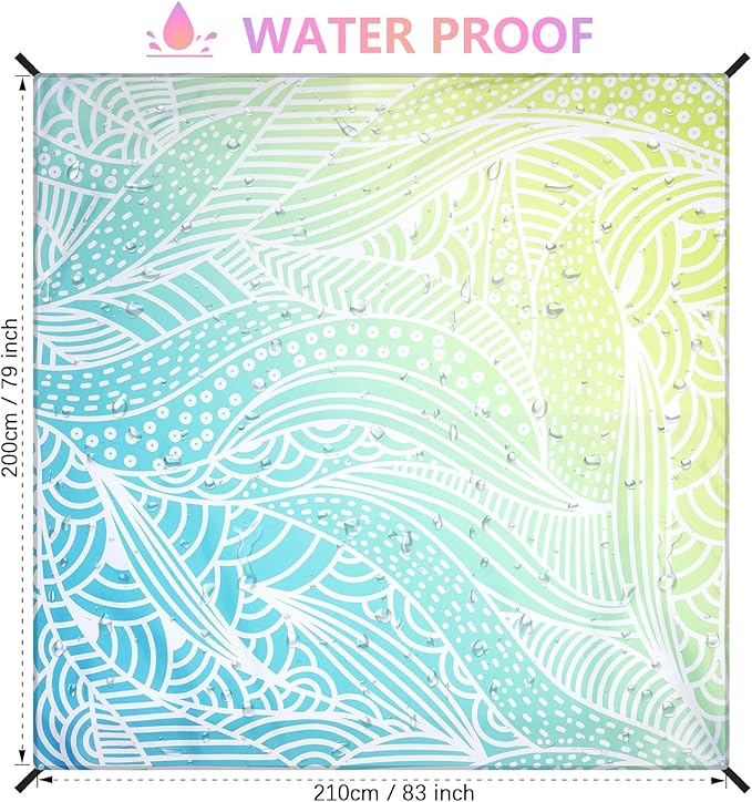 HIHOHO Beach Blanket Waterproof Sandproof Beach Mat for 1-8 Adults Quick Drying Durable Outdoor Picnic Mat for Beach Festival Travel Camping Hiking (Gradiant BL&GN-Ripple, 79"×83"(4 Person))