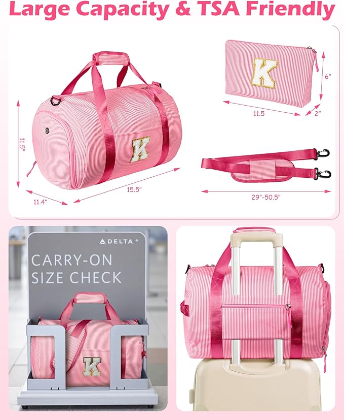 5 Year Old Girl Birthday Gifts, Girls Travel Duffle Bag, Kids Initial Overnight Bags with Shoe Compartment, Personalized Weekend Bag with Makeup Pouch, Holiday Gift Ideas (Letter O)