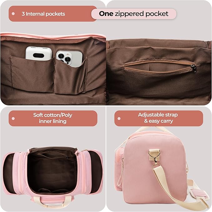 Duffle Bag for Travel (Pink) 20–23” Expandable (40L) – Lightweight Water-Resistant Carry On Weekender with Multiple Pockets & Shoulder Strap – Airline Approved Travel Duffel Bags for Men & Women