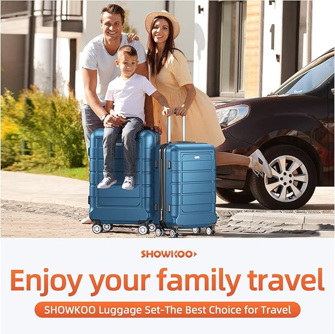 SHOWKOO Luggage Sets Expandable 100% PC Durable Suitcase Sets Double Wheels TSA Lock 4 Piece Luggage Set Navy