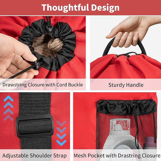 150L Laundry Bag Backpack with 3 Sizes Mesh Wash Bags and Shoulder Straps Foldable Clothes Hamper Bag with Drawstring Closure for College, Apartment, Laundromat (Red)