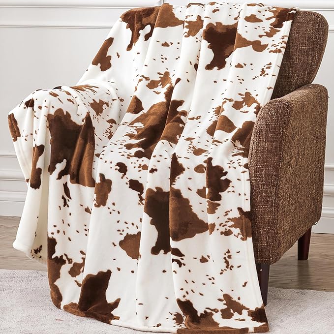 Cow Print Blanket 60"x80", Ultra Soft Flannel Cow Throw Blanket for Couch Bed and Travel, Cow Print Throw Blankets for Bed, All Seasons Blanket 60"x80" (Light Brown)