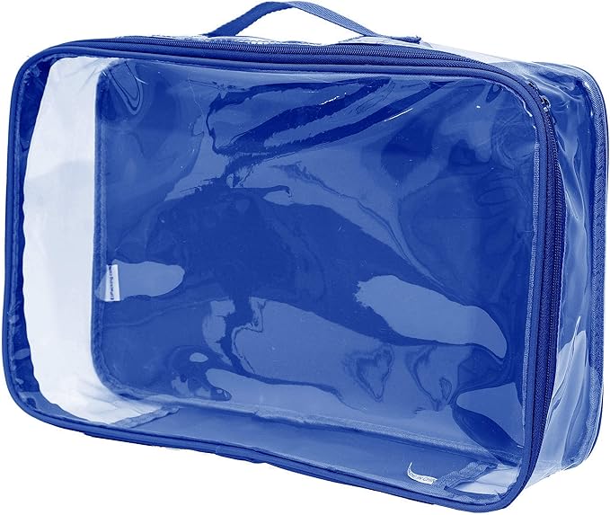 Large Clear Travel Packing Cube/See-Through PVC Organizer for Suitcase/Multipurpose Pouch w/Handle/Dress Shirts, Pants, Cashmere, Sweaters & Seasonal Linen Storage Protection (Royal Blue)