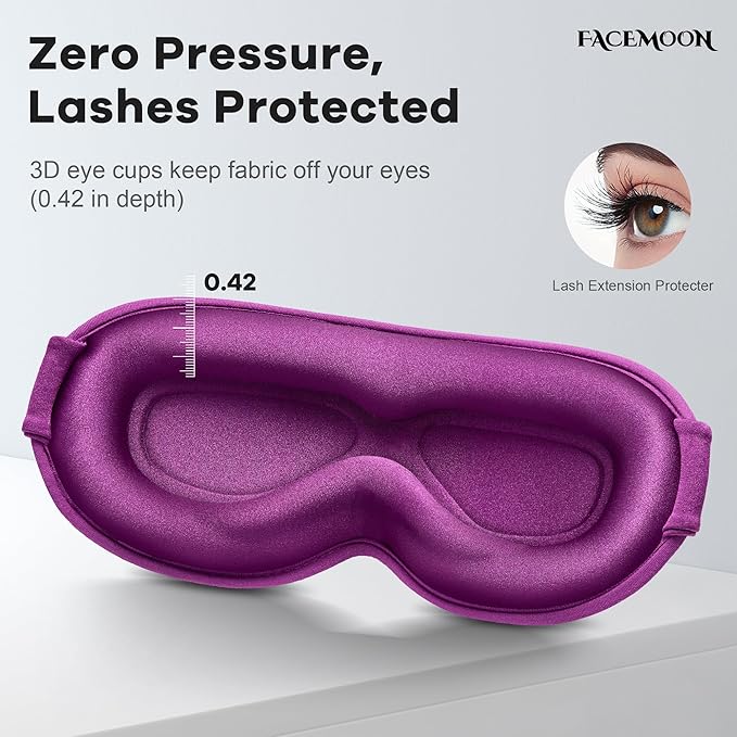 Weighted Sleep Mask 2 Pack - 3D Contoured Eye Masks for Sleep, Best Blackout Sleep Masks for Women Men, Eye Mask for Travel, Meditation, Airplane, Memory Foam, Adjustable Strap, Pink, Purple