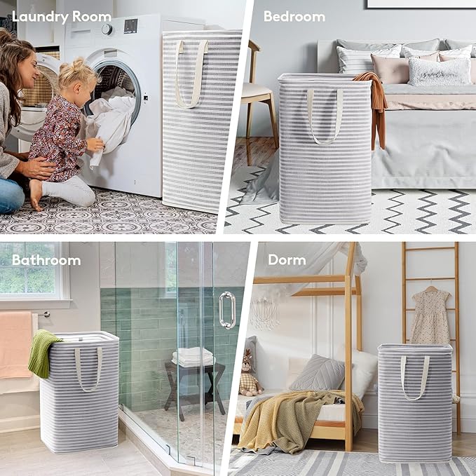 Lifewit 3 Pack Laundry Basket 80L Each, Collapsible Clothes Hamper with Reinforced Handles, Freestanding Waterproof Design for Bedroom and Laundry Room, Grey 240L Total