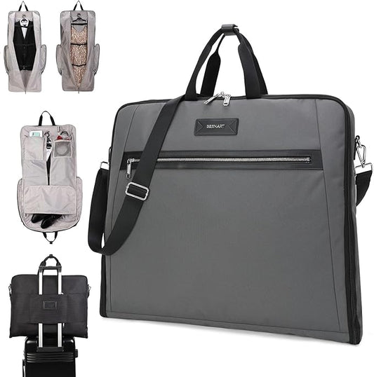 BE SMART Waterproof Foldable Garment Bags for Travel, 51" Large Travel Hanging Bags for Clothes, Carry on Suit Bag with Strap for Men Women, Wrinkle Free Luggage Suit Cover for Business Trips(Grey)