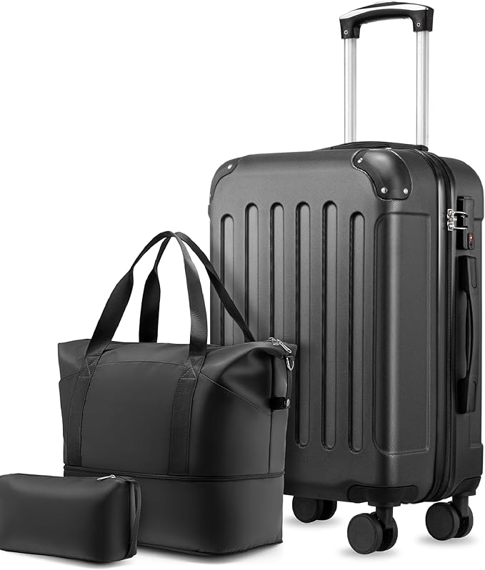 Carry On Luggage 22x14x9 Airline Approved, Hardside Suitcase with Wheels, TSA Approved, Tote Bag, Black