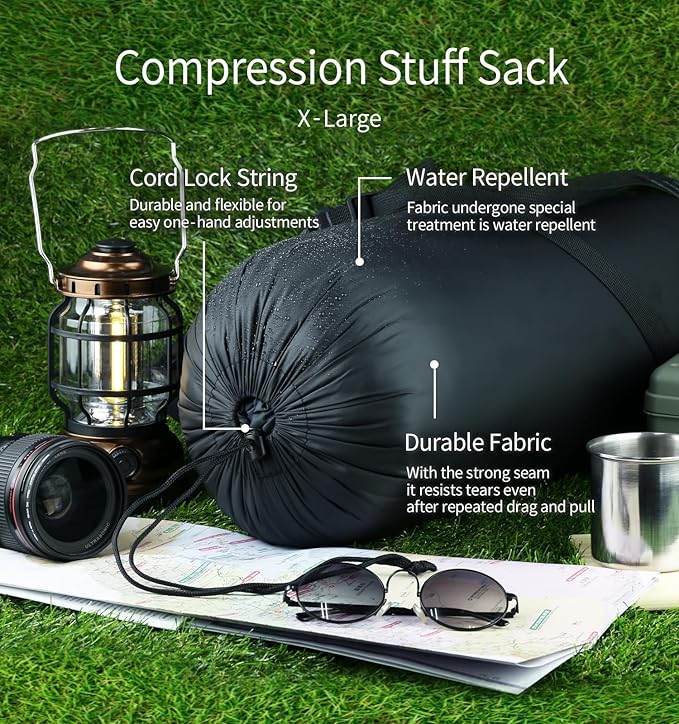 Compression Stuff Sack 6L, 8.5L, 10L, 13L, 16L, Water Resistant Lightweight Compact with Ripstop Fabric Sleeping Bag Sack with Drawstring Closure for Camping, Backpacking, Traveling(E638)