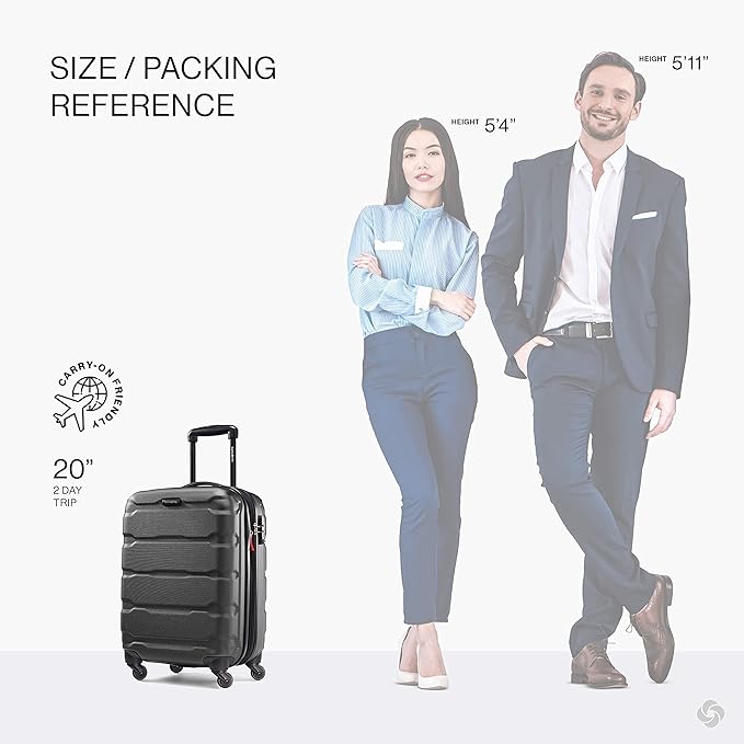 Samsonite Omni PC Hardside Expandable Luggage with Spinner Wheels, Black, Carry-On 20-Inch