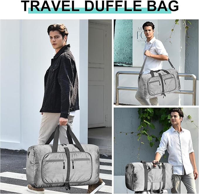 Dimayar Travel Duffle Bag for Men Women - Foldable Duffel Bag with Shoes Compartment - Overnight Bags Waterproof & Tear Resistant(85L,Space Gray)
