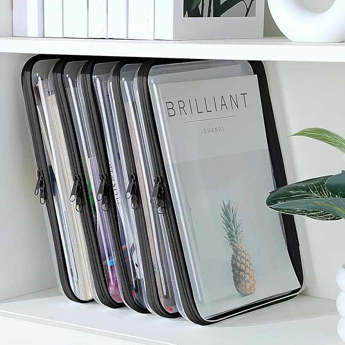 Sanwuta 6 Pcs Clear Hard Zipper Case Plastic Zipper Pouches Transparent Makeup Bag Pencil Case Pouches Toiletry Diaper Bag for Travel Toy Storage Organizer Bins(Black,12.6 x 9 x 2 Inch)