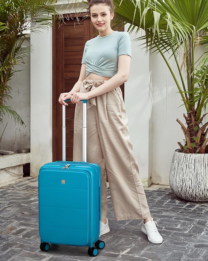Hanke Hardside Expandable Carry On Luggage, 20 Inch Top Opening Trunk Luggages with Spinner Wheels, All-PC Hard Shell Carry-On Suitcase, Lightweight & TSA Airline Approved (Caribbean Blue, 46L)