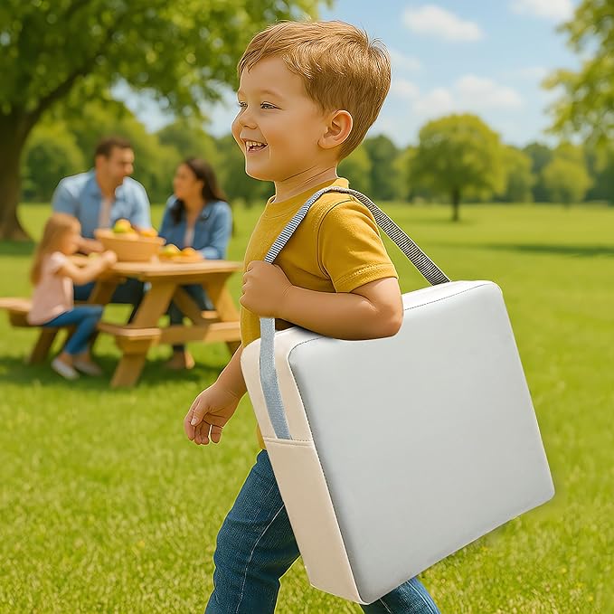 Toddler Booster Seat Dining Table Kitchen Chair, Waterproof Anti-Scratch PU Cushion, Non-Slip Bottom, Adjustable Buckle Straps, Easy Clean Portable Seat Cushion (Grey+White)