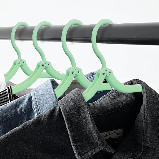 6PCS Portable Folding Clothes Hangers Clothes Drying Rack for Travel (Green)