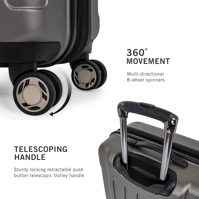 Kenneth Cole REACTION Renegade Luggage Expandable 8-Wheel Spinner Lightweight Hardside Suitcase, Silver, 20-Inch Carry On