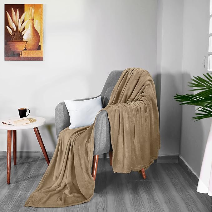 Utopia Bedding Fleece Blanket Queen Size Camel (90x90 Inches) Ultra Soft Warm Lightweight Microfiber Breathable Anti-Static Cozy Winter Bed Blanket, All-Season Home Decor Gift for Men & Women