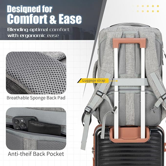 42L Travel Backpack with 4 Packing Cubes, TSA Friendly Flight Approved Carry-On Bag, Water-Resistant Weekender Business Backpack for Men Women, Fits 17.3" Laptop
