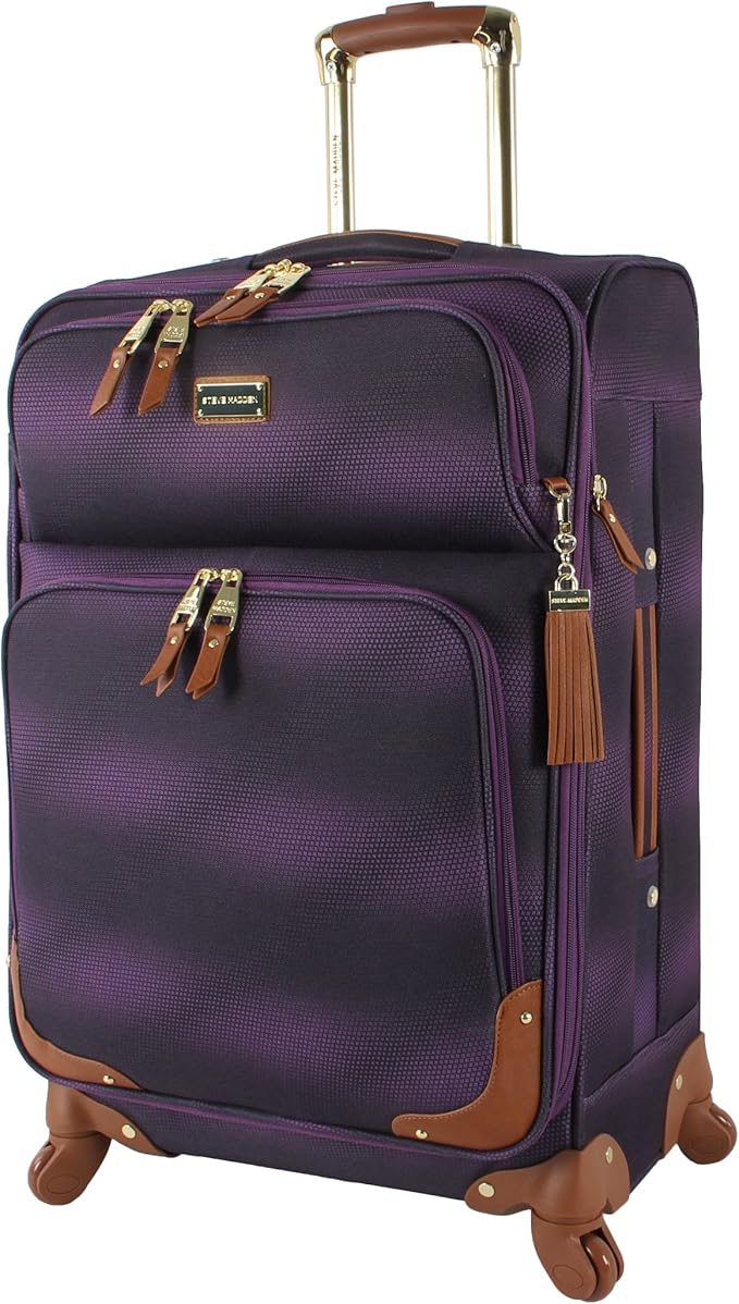 Steve Madden Designer-Gepckkollektion Leichter Softside-Koffer fr Damen und Herren strapazierfhige 50,8 cm groe Tragetasche mit 4 rollenden Spinner-Rdern, Shadow Purple, 20in, Carry on Bag With