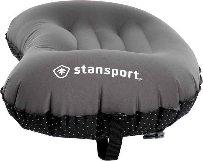 Stansport Lightweight Inflatable Camping Pillow – Ergonomic Ultralight Backpacking Pillow with Stay-Put Sleeping Pad Strap and Anti-Slip Grip – Compact Travel & Hiking Gear with Carry Bag