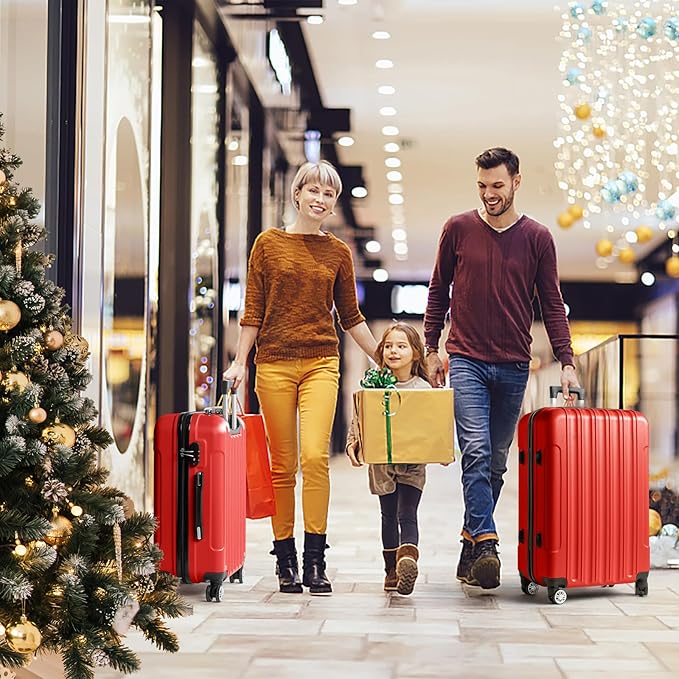 Karl home Luggage Sets 3 Piece, Hardside Carry on Suitcase Sets with Spinner Wheels & TSA lock, Portable Lightweight ABS Luggages for Travel, Business - Bright Red, 20/24/28in