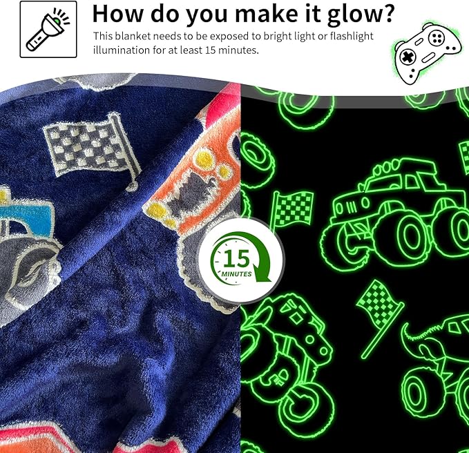 TEHALK Monster Truck Blanket for Boys/Girls/Kids/Toddler/Baby, Monster Truck Toys for Boys Age 3-12, Car Blanket for Birthday/Unique Gifts 40"x 60"