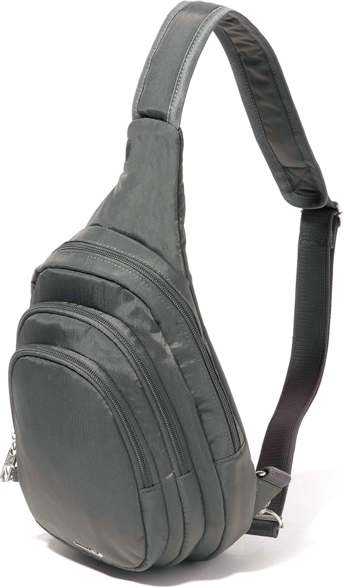 Baggallini Securtex® Anti-Theft Multi Zip Sling - Lightweight 8.6"x15.2" Travel Bag with Locking Zippers & RFID Protection