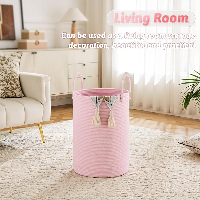 Laundry Basket,Woven Cotton Rope Laundry Hamper,100L for Decorative Storage of Dirty Clothes,Toys and Blankets in Bathroom,Baby Room and Living Room