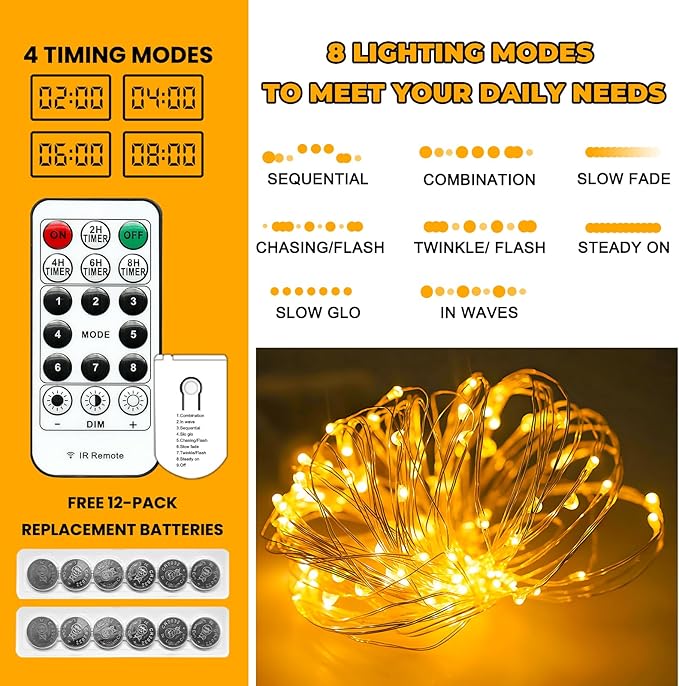 HXWEIYE 6 Pack Fairy Lights Battery Operated with Remote & Timer, 7ft 20LED | Mini Firefly Starry Lights, Mason Jar Light, For Indoor Outdoor Bottle Tree Wreath Wedding Halloween Thanksgiving, Warm White