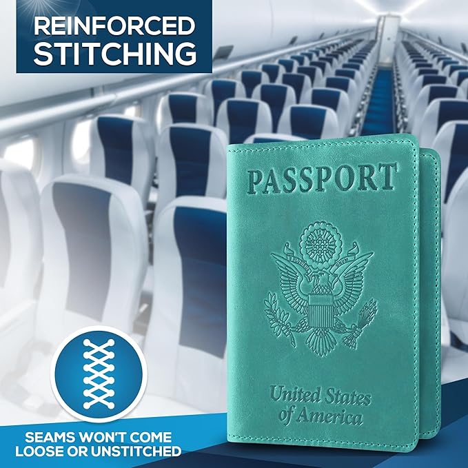 Ciana Passport Holder for Travel – PU Leather Passport Cover and Card Holder for Men & Women – Slim Passport Holder with Card Protector Slot, Travel Must Haves (Turquoise)
