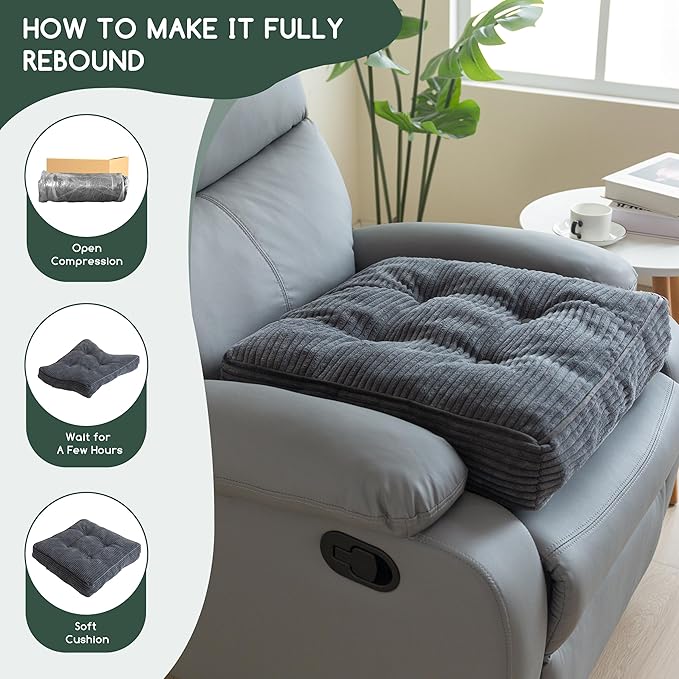 HIGOGOGO Tufted Corduroy Recliner Seat Cushion for Elderly, High Density Foam Large Square Seat Cushion for Recliner Chair, Floor Pillow, Office Chair, Car, No Pressure on Thighs, 20x20x4