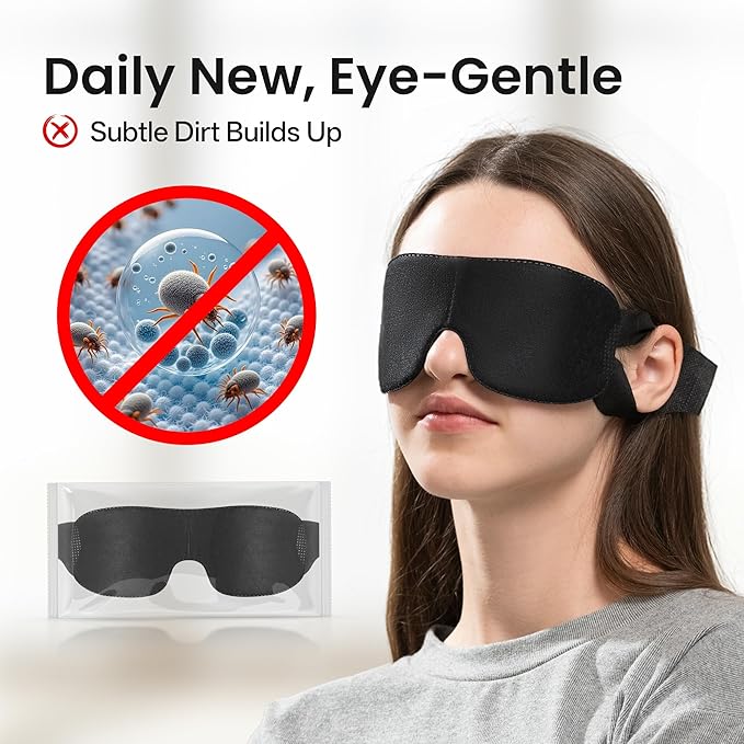 100 Packs Disposable Sleep Masks Bulk, Blackout Blindfolds for Men Women, Soft Eyemasks Adjustable for Sleeping Travel Yoga, Light Blocking Night Eye Mask for Party Games Team Building