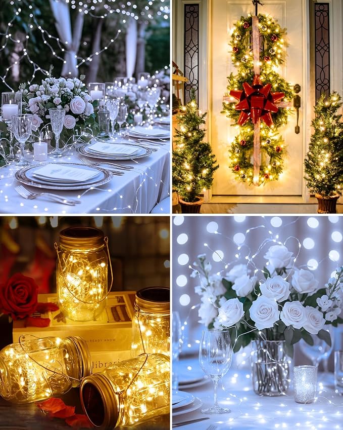 btfarm 12 Pack Fairy Lights Battery Operated, 7FT 20 LED Mini String Lights Waterproof Silver Wire for Mason Jars Centerpiece Table Crafts Bedroom Christmas Decoration, Cool-Warm White